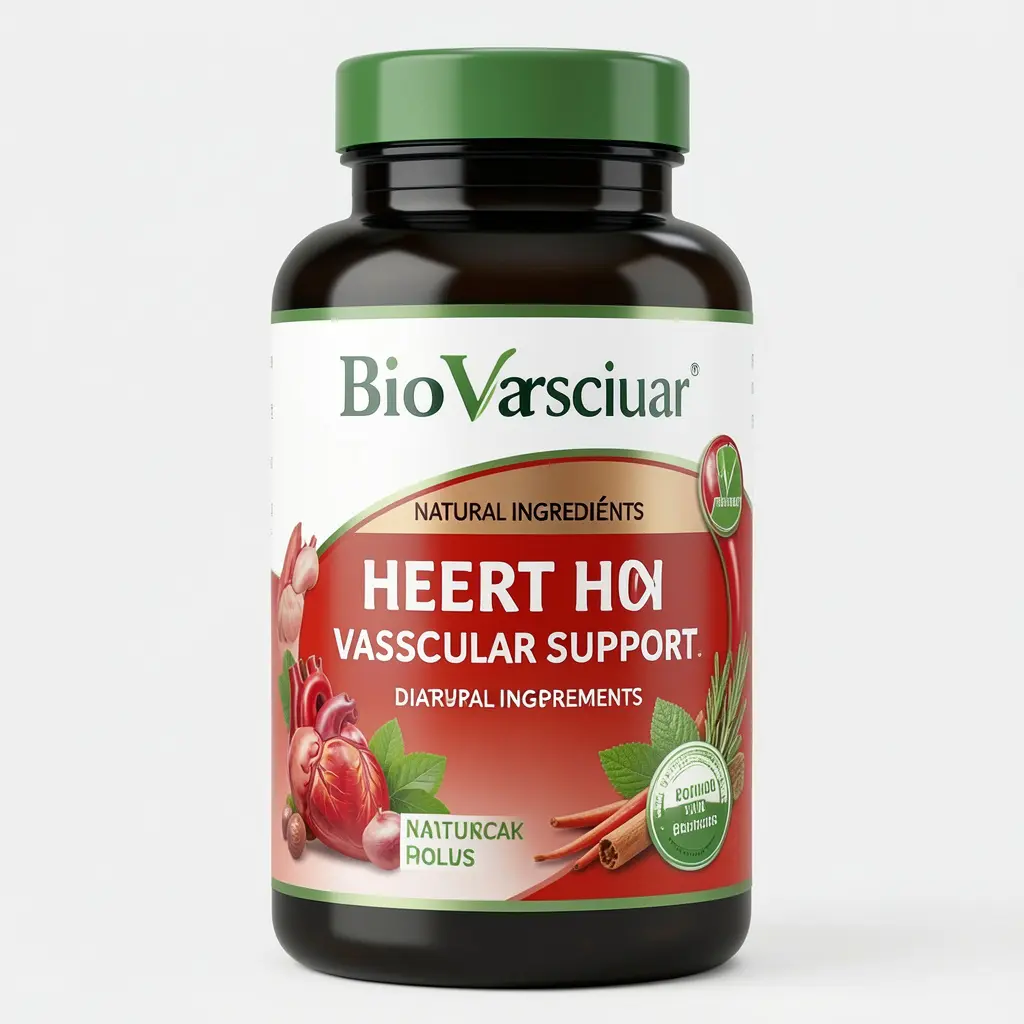 BioVascular dietary supplement bottle with natural ingredients for heart and vascular support
